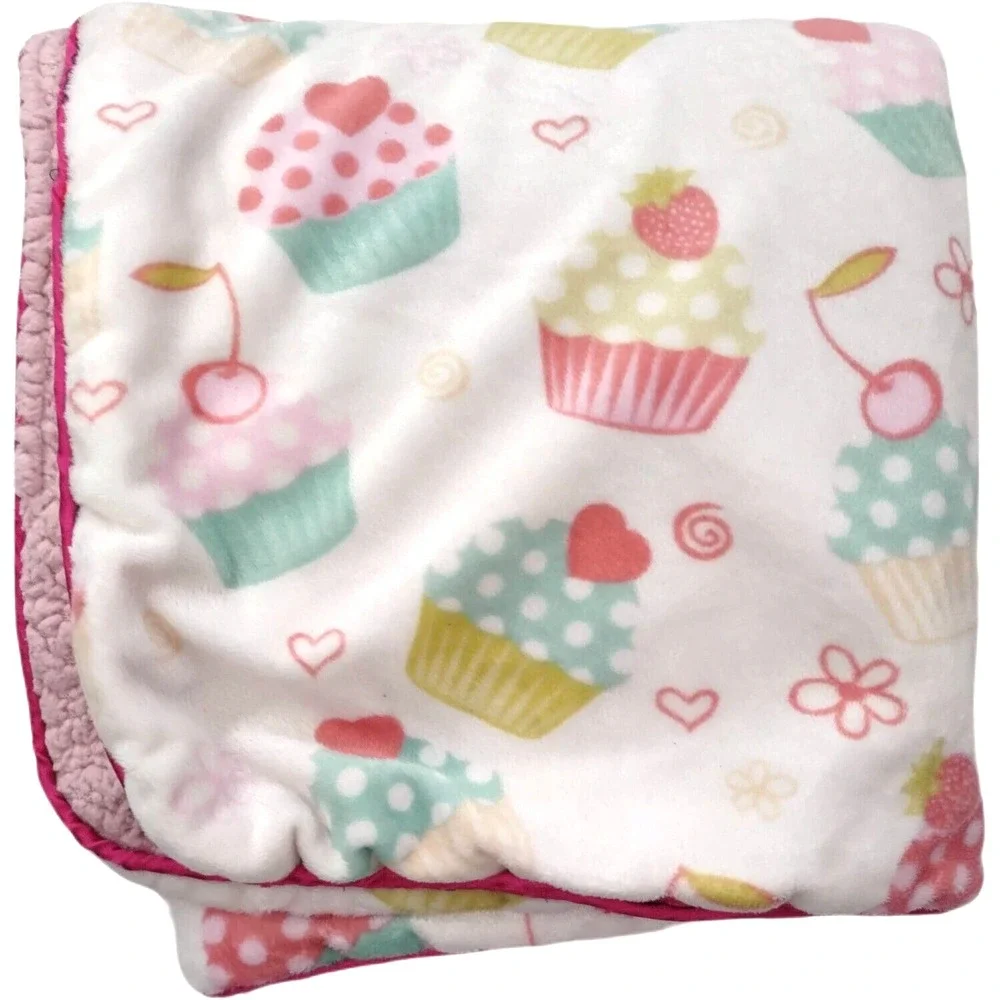 SL Home Fashions 119741 CUPCAKE Baby‎ Blanket Pink Sherpa Polka Dot Beige Cherry